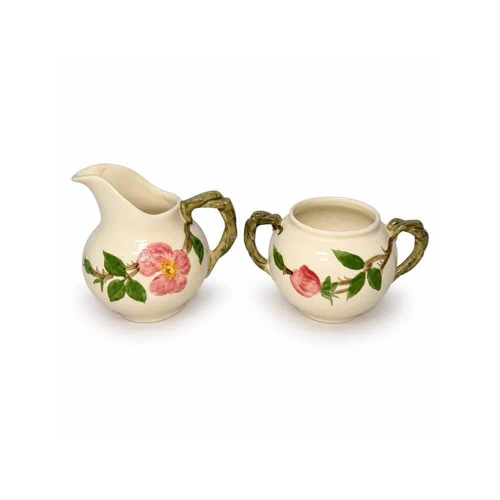 Franciscan Desert Rose Sugar Bowl & Creamer NO Lid Set Pink Rose USA Pottery Vtg